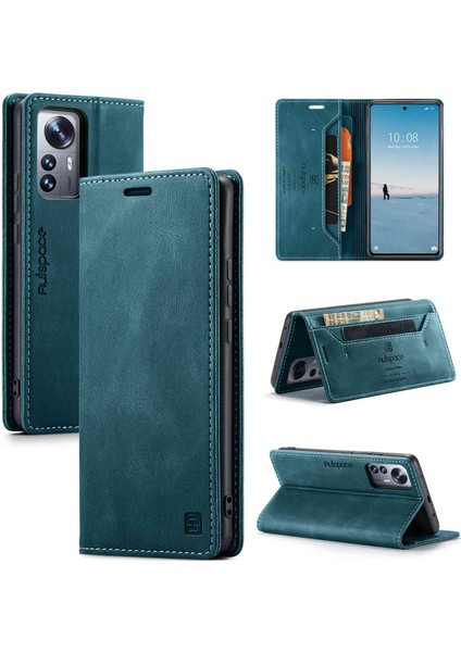 Autspace A01 Serisi Pu Deri Deri Koruyucu Kabuk Xiaomi 12 Lite 5g, Rfıd Engelleme Manyetik Kapanma Vintage Buzlu Cüzdan Stand Flip Kapak - Mavi (Yurt Dışından)