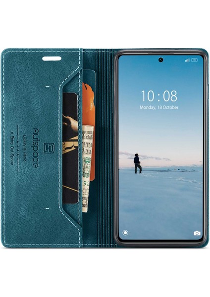 Autspace A01 Serisi Pu Deri Deri Koruyucu Kabuk Xiaomi 12 Lite 5g, Rfıd Engelleme Manyetik Kapanma Vintage Buzlu Cüzdan Stand Flip Kapak - Mavi (Yurt Dışından)