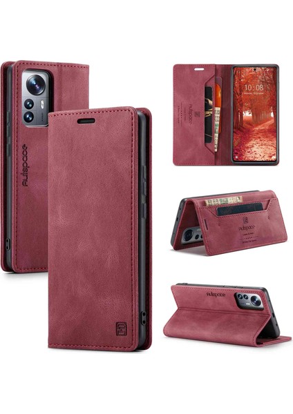 Autspace A01 Serisi Pu Deri Deri Koruyucu Kabuk Xiaomi 12 Lite 5g, Rfıd Engelleme Manyetik Kapanma Vintage Buzlu Cüzdan Stand Flip Kapak - Kırmızı (Yurt Dışından)