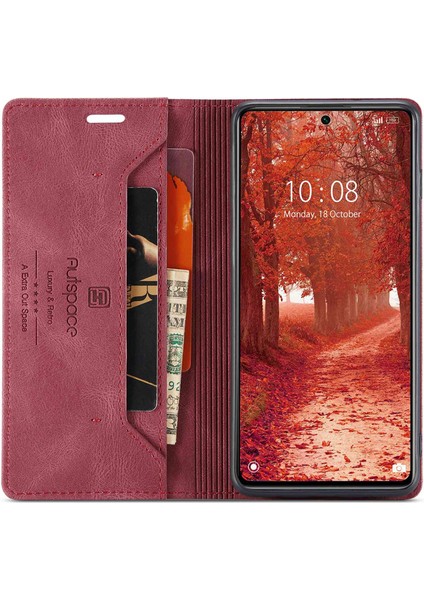 Autspace A01 Serisi Pu Deri Deri Koruyucu Kabuk Xiaomi 12 Lite 5g, Rfıd Engelleme Manyetik Kapanma Vintage Buzlu Cüzdan Stand Flip Kapak - Kırmızı (Yurt Dışından)