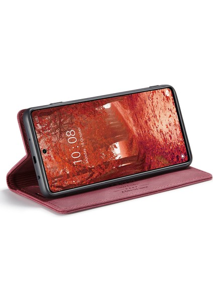 Autspace A01 Serisi Pu Deri Deri Koruyucu Kabuk Xiaomi 12 Lite 5g, Rfıd Engelleme Manyetik Kapanma Vintage Buzlu Cüzdan Stand Flip Kapak - Kırmızı (Yurt Dışından)
