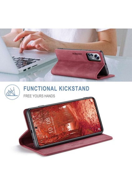 Autspace A01 Serisi Pu Deri Deri Koruyucu Kabuk Xiaomi 12 Lite 5g, Rfıd Engelleme Manyetik Kapanma Vintage Buzlu Cüzdan Stand Flip Kapak - Kırmızı (Yurt Dışından)