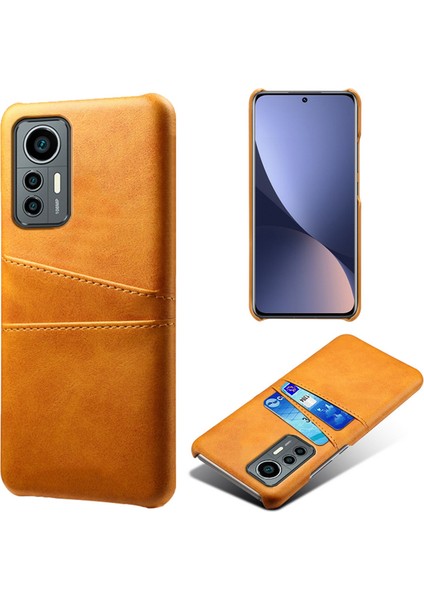 Xiaomi Için 12 Lite 5g Çift Kart Yuvalı Pu Deri Kaplamalı Sabit Pc Ön Kara Çizelge Kabuğu-Turuncu (Yurt Dışından)