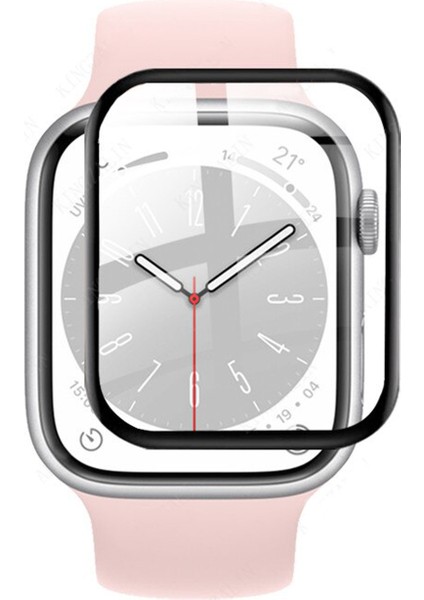 Apple Watch 8 45 mm Tam Kaplayan Kavisli Ekran Koruyucu 3D Pet Film - Siyah