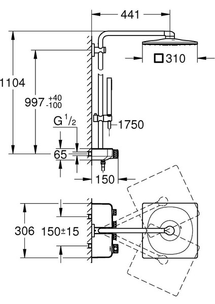 Euphoria Smartcontrol System 310 Cube Duo Duvara Monte Termostatik Bataryalı Duş Sistemi - 26508AL0 fiyatları