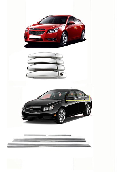 Chevrolet Cruze Sedan Set Krom Kapı Kolu 4 Kapı ve Cam Çıtası 6 Parça 2009 ve Üzeri Paslanmaz Çelik