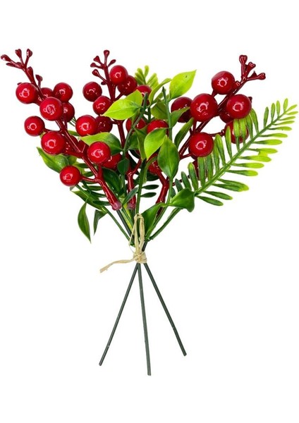 Yapay Çiçek Kokina 3 Dal Lı Demet 20*15CM Yılbaşı Çiçeği Red Berry