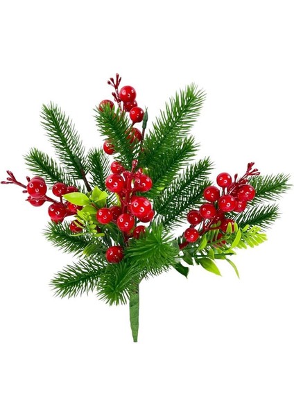 Yapay Çiçek Çam Dallı Kokina 9 Dal Lı Demet 25*30CM Yılbaşı Çiçeği Red Berry