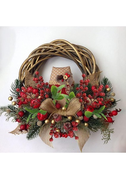 Yapay Çiçek Çam Dallı Kokina 9 Dal Lı Demet 25*30CM Yılbaşı Çiçeği Red Berry