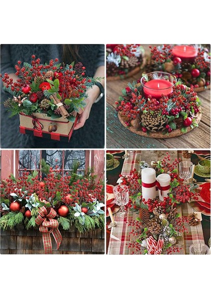 Yapay Çiçek Çam Dallı Kokina 9 Dal Lı Demet 25*30CM Yılbaşı Çiçeği Red Berry