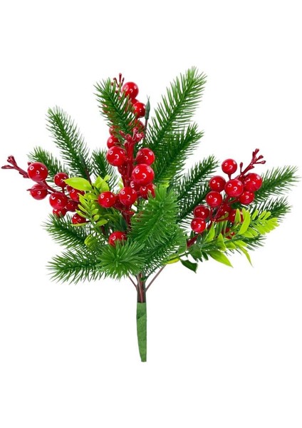 Yapay Çiçek Çam Dallı Kokina 9 Dal Lı Demet 25*30CM Yılbaşı Çiçeği Red Berry