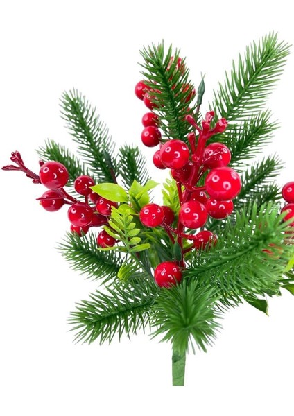Yapay Çiçek Çam Dallı Kokina 9 Dal Lı Demet 25*30CM Yılbaşı Çiçeği Red Berry