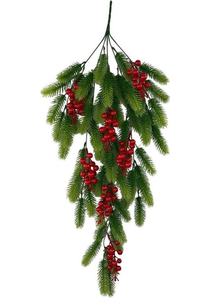 Yapay Çiçek Sarkan Kokina Çam Yapraklı Yılbaşı Çiçeği Red Berry 70*30CM