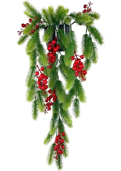 Yapay Çiçek Saksıda Sarkan Kokina Yılbaşı Çiçeği Red Berry 60CM