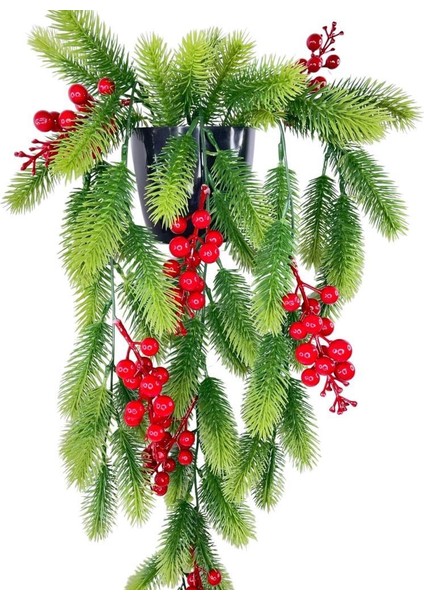 Yapay Çiçek Saksıda Sarkan Kokina Yılbaşı Çiçeği Red Berry 60CM fiyatları