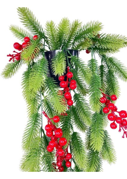 Yapay Çiçek Saksıda Sarkan Kokina Yılbaşı Çiçeği Red Berry 60CM modelleri