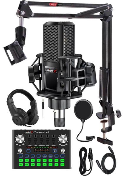 Midex MX-2020 Compact Set-1 Efektli Ses Kartı Mikrofon Stand Seti (PC ve Telefon)