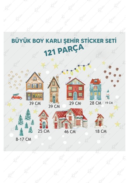 Yılbaşı Karlı Şehir Büyük Boy Yeni Yıl Çocuk Bebek Odası Sticker Seti - Yılbaşı Süsü