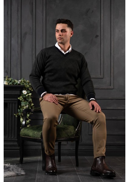 Yünlü V Yaka Erkek Triko Kazak