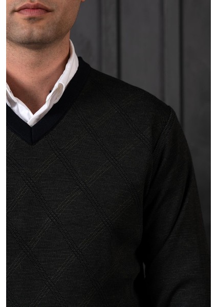 Yünlü V Yaka Erkek Triko Kazak modelleri