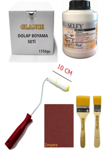 Selfy Decor Antik Beyaz Vernikli Boya 1750 gr Rulo Zımpara Fırça Mobilya Dolap Boyama Seti