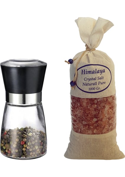 İri Himalaya Tuzu Bez Torbada Koyu Pembe Renk + Seramik Bıçaklı Değirmen Tuz/baharat Değirmeni 1 kg