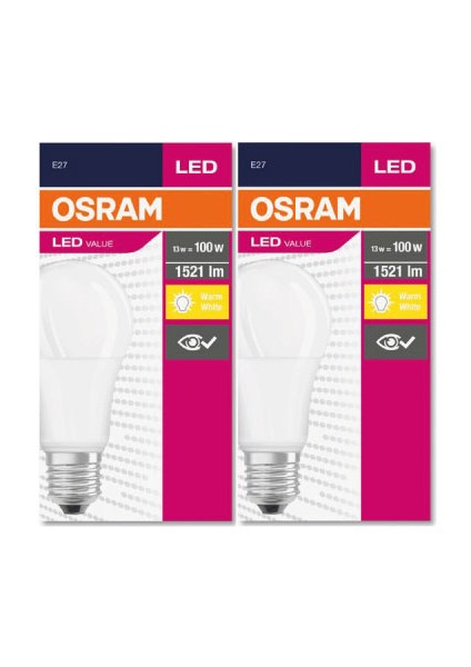 Led Value 13W Sarı Işık E-27 1521lm Ampul 2 li Paket