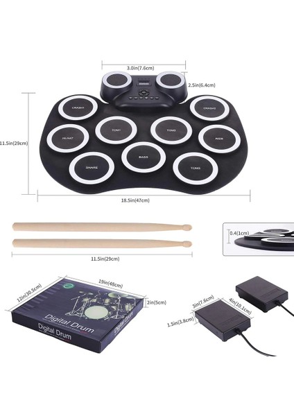 - Bateri Digital Elektronik Davul Seti USB Şarjlı Pedallı Katlanabilir Elektrikli Bateri