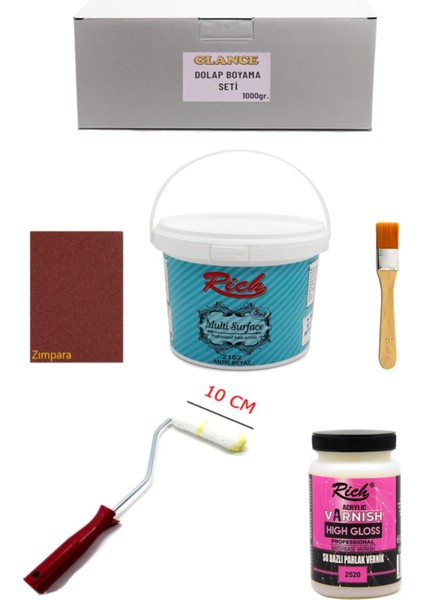 Rich Multi Surface Antik Beyaz 1000 gr Dolap Boyama Seti Mobilya Boyama Seti Parlak Vernik Vernik