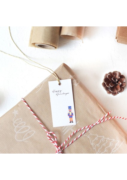 Yılbaşı Fındıkkıran figürlü dikdörtgen etiket, Lacivert-Beyaz 10 adet (3.5x7 cm)