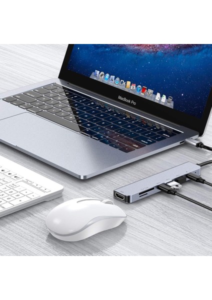 7'si 1 Arada Usb-C Hub Tip C Adaptörü Macbook Pro/Air İçin USB 3.0 4K HDMI Çoklu Bağlantı Noktası (Yurt Dışından)