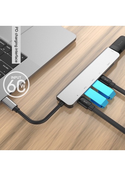 7'si 1 Arada Usb-C Hub Tip C Adaptörü Macbook Pro/Air İçin USB 3.0 4K HDMI Çoklu Bağlantı Noktası (Yurt Dışından)