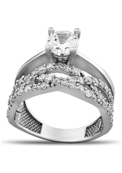 Zirkon Taşlı Sonsuzluk Tasarım 925 Ayar Gümüş Kadın Tektaş Yüzük indirimleri