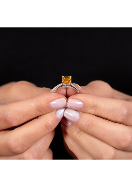Sarı Zirkon Taşlı Tarz Tasarım 925 Ayar Gümüş Kadın Tektaş Yüzük fiyatları