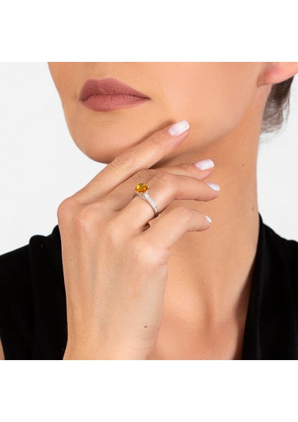 Sarı Zirkon Taşlı Tarz Tasarım 925 Ayar Gümüş Kadın Tektaş Yüzük fırsatları