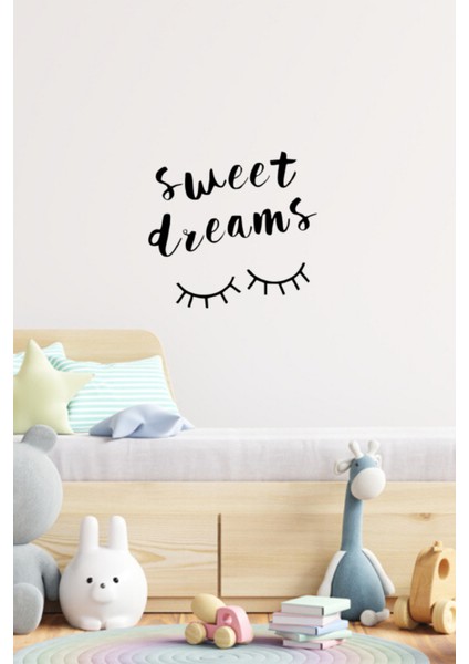 Sweet Dreams Yazısı Duvar Sticker, Ev Dekorasyonu, Oturma Odası Sticker, Salon Sticker 60X35CM Siyah
