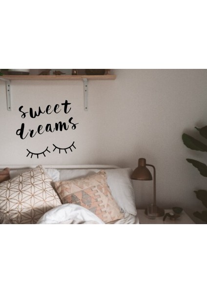Sweet Dreams Yazısı Duvar Sticker, Ev Dekorasyonu, Oturma Odası Sticker, Salon Sticker 60X35CM Siyah fiyatları