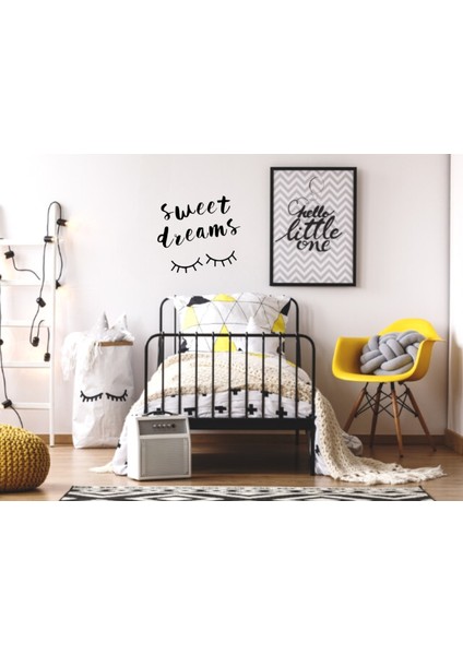 Sweet Dreams Yazısı Duvar Sticker, Ev Dekorasyonu, Oturma Odası Sticker, Salon Sticker 60X35CM Siyah modelleri