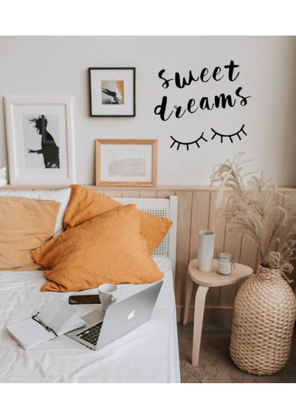 Sweet Dreams Yazısı Duvar Sticker, Ev Dekorasyonu, Oturma Odası Sticker, Salon Sticker 60X35CM Siyah fırsatları