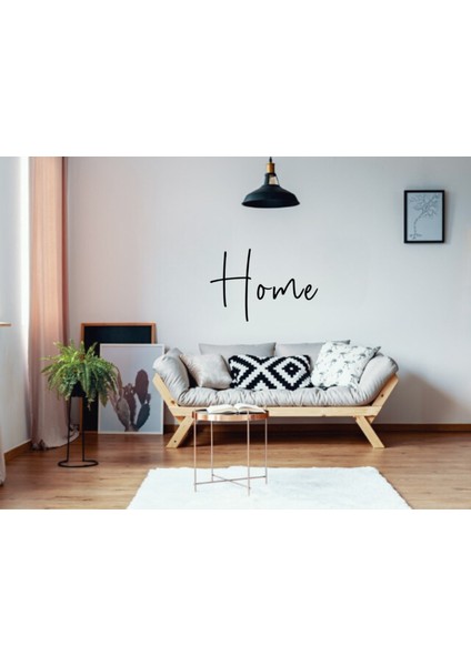 El Yazısı ile Yazılmış Home Duvar Yazısı Duvar Sticker, Ev Dekorasyonu, Ofis Sticker, Oturma Odası Sticker 60X40CM - Siyah