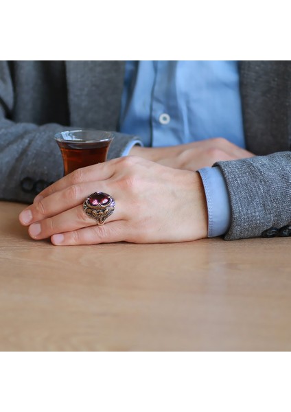 Faset Zultanit Taşlı Kartal Kanadı Detaylı Agresif Kasa Tasarımlı 925 Ayar Gümüş Erkek Yüzük fiyatları