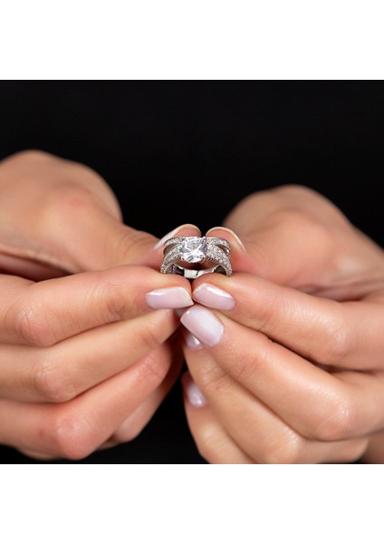 Zirkon Taşlı Cats Eye Tasarım 925 Ayar Gümüş Kadın Tektaş Yüzük fiyatları