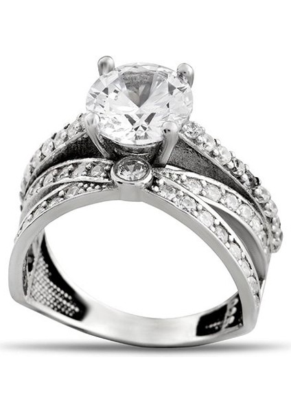 Zirkon Taşlı Cats Eye Tasarım 925 Ayar Gümüş Kadın Tektaş Yüzük indirimleri