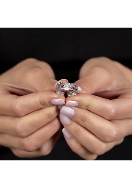 Multicolor Zirkon Taşlı Sonsuzluk Tasarım 925 Ayar Gümüş Kadın Tektaş Yüzük modelleri