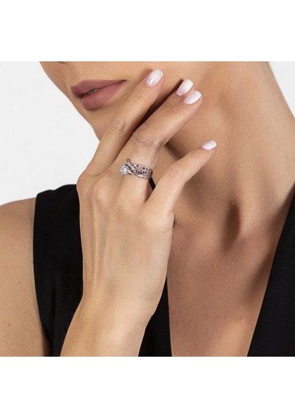 Multicolor Zirkon Taşlı Sonsuzluk Tasarım 925 Ayar Gümüş Kadın Tektaş Yüzük indirimleri