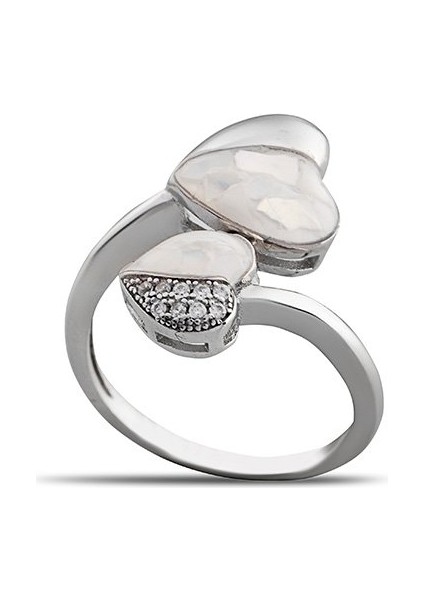 Sedef Taşlı Kalp Tasarım 925 Ayar Gümüş Kadın Yüzük indirimleri