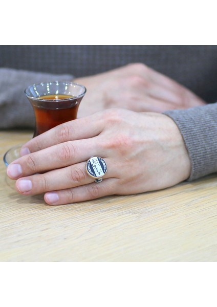 Üzerine Hüsn-i Hat "Hasbiyallah"Yazılı Minimal Tasarım 925 Ayar Gümüş Erkek Yüzük fırsatları