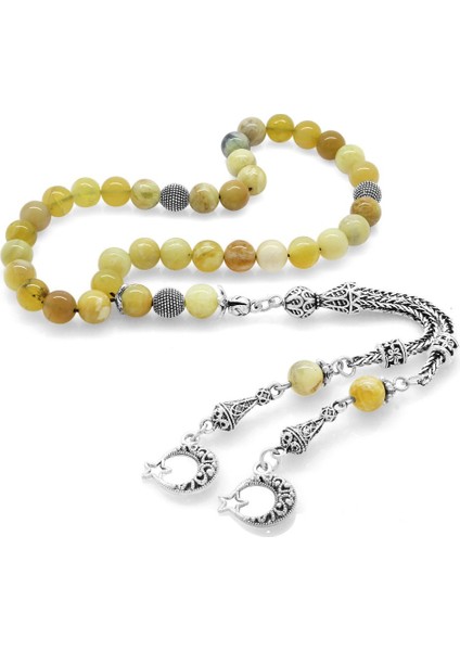 Kararmaz Metal Ayyıldız Püsküllü Küre Kesim Opal Doğaltaş Tesbih