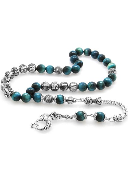 Kararmaz Metal Püsküllü Küre Kesim Isim Yazılı Turkuaz Kaplangözü Doğaltaş Tesbih