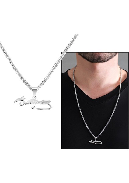 Atatürk Imzalı Silver Renk Çelik Erkek Kolye
